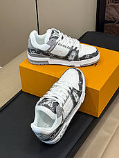Чоловічі сірі білі шкіряні кросівки Louis Vuitton LV Trainers кеди Луї Віттон, фото 5