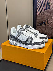 Чоловічі сірі білі шкіряні кросівки Louis Vuitton LV Trainers кеди Луї Віттон, фото 3
