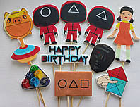 Фігурки гра в кальмара, топери цукрової пасти для хлопчик, їстівні картинки на день народження