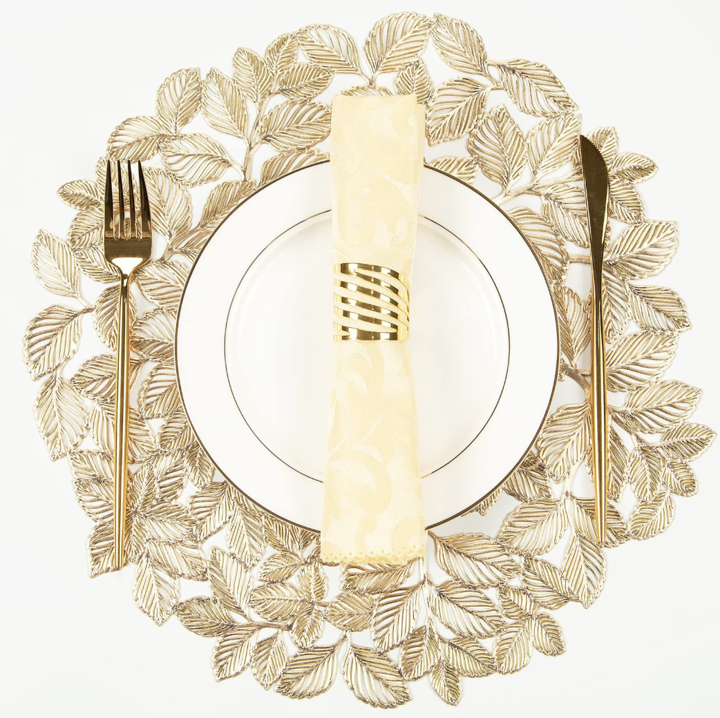 Золотий підтарільник, стильна сервірувальна серветка-плейсмат під тарілку «Golden Leaves»