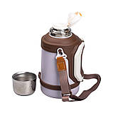 Термос Vacuum Cup 1.5 літра з ремінцем і складною ручкою коричневий HP-14-21V, фото 4