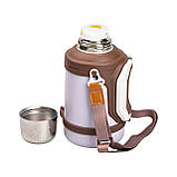 Термос Vacuum Cup 1.5 літра з ремінцем і складною ручкою коричневий HP-14-21V, фото 5