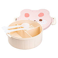 Дитячий ланч бокс на три секції 950 мл пластиковий з вилкою та ложкою "Ведмедик" Білий HP12270W