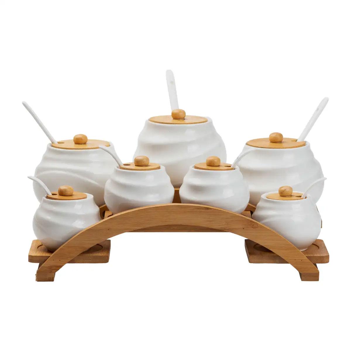 Банки для сипучих продуктів 7 штук по 200 мл та 500 мл на бамбуковій підставці HP1231, фото 1