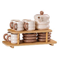 Чайний сервіз на 6 персон з 2-ярусною бамбуковою підставкою HP-15-20