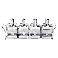 Набір банок для сипучих продуктів 4 штуки 350 мл скляні на підставці HP-1340