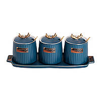 Набір банок з підставкою для сипучих продуктів, 400 мл, сині HP-15-32