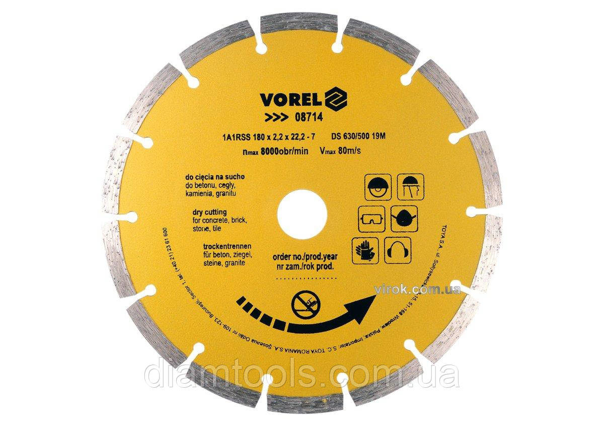 Диск алмазний по граніту Vorel сегментний 180x22.2x2.2мм (08714)