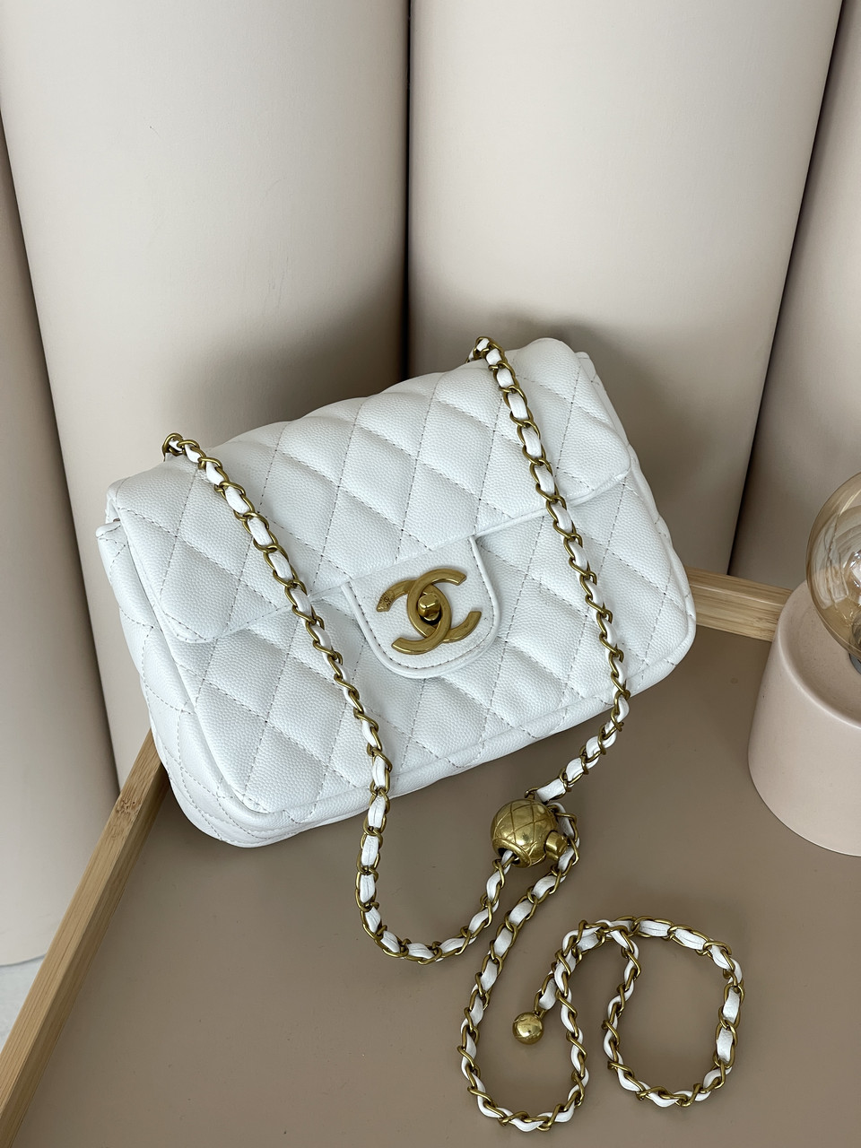 Сумка жіноча клатч через плече Chanel Classic Шанель білий золото міні, фото 1