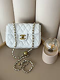 Сумка жіноча клатч через плече Chanel Classic Шанель білий золото міні, фото 3