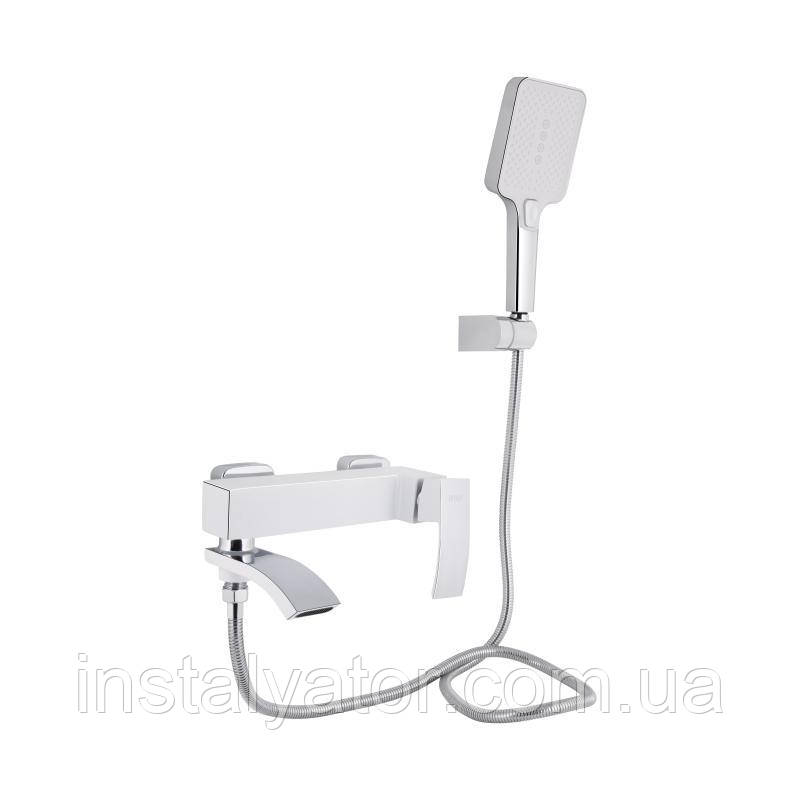 Змішувач для ванни Qtap Swan Cascada з поворотним виливом (з душовим гарнітуром) QTSWA260CRW45569 Chrome/White
