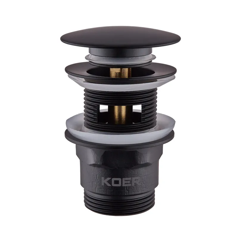 Донний клапан для раковини з переливом Koer PW-03-05 автоматичний (Click-Clack) (Кольор чорний) 1, фото 1