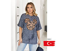 Модна футболка тай-дай з принтом "LeoMouse" (Туреччина) | Норма і батал