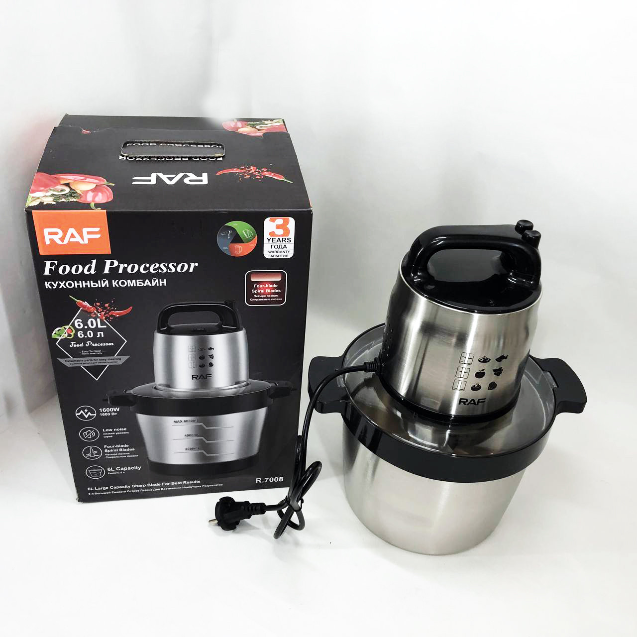 Компактний ручний блендер з чашею RAF R.7008 6 л 1600 Вт, Потужний професійний блендер NW-12