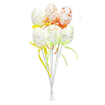 Набір декоративних яєць на паличці 6 штук з кольоровою фольгою та стрічкою 19 см 203424