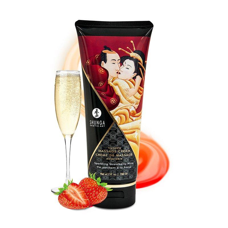 Їстівний масажний крем Shunga Kissable Massage Cream Sparkling Strawberry Wine 200 мл, фото 1