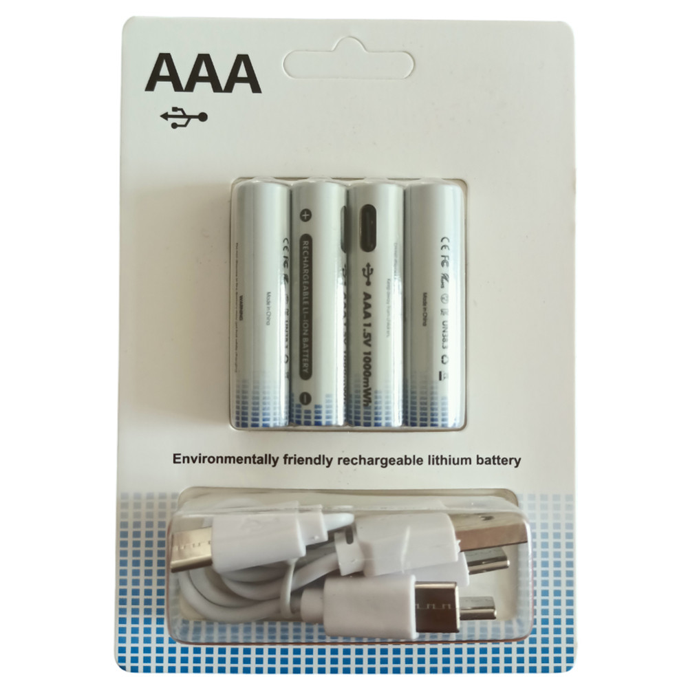 Акумуляторні батарейки AAA 1000mAh 1.5V з роз'ємом Type-C для зарядки 4шт, White, фото 1