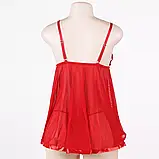 Жіночий короткий пеньюар червоного кольору на бретельку з регулюванням, фото 4