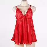 Жіночий короткий пеньюар червоного кольору на бретельку з регулюванням, фото 2
