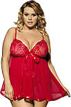 Жіночий короткий пеньюар червоного кольору на бретельку з регулюванням, фото 8