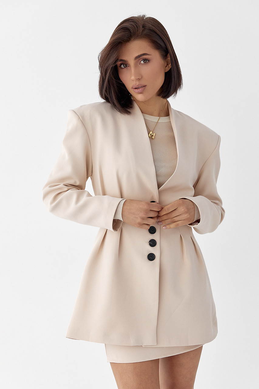 Приталений подовжений піджак зі складками - бежевий цвет, M (є розміри) S, Нове, фото 1