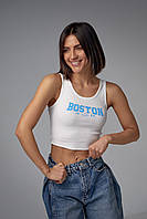 Майка в рубчик із принтом Boston - блакитний цвет, M (є розміри)