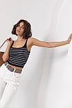 Коротка трикотажна жіноча майка смугаста в рубчик чорний базовий топ у смужку, фото 3