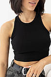 Однотонна жіноча майка топ в рубчик з еластичного трикотажу чорний базовий топ розмір Л, фото 5