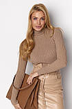 Жіноча в'язана водолазка в рубчик - кавовий цвет, ONE SIZE (є розміри), фото 5