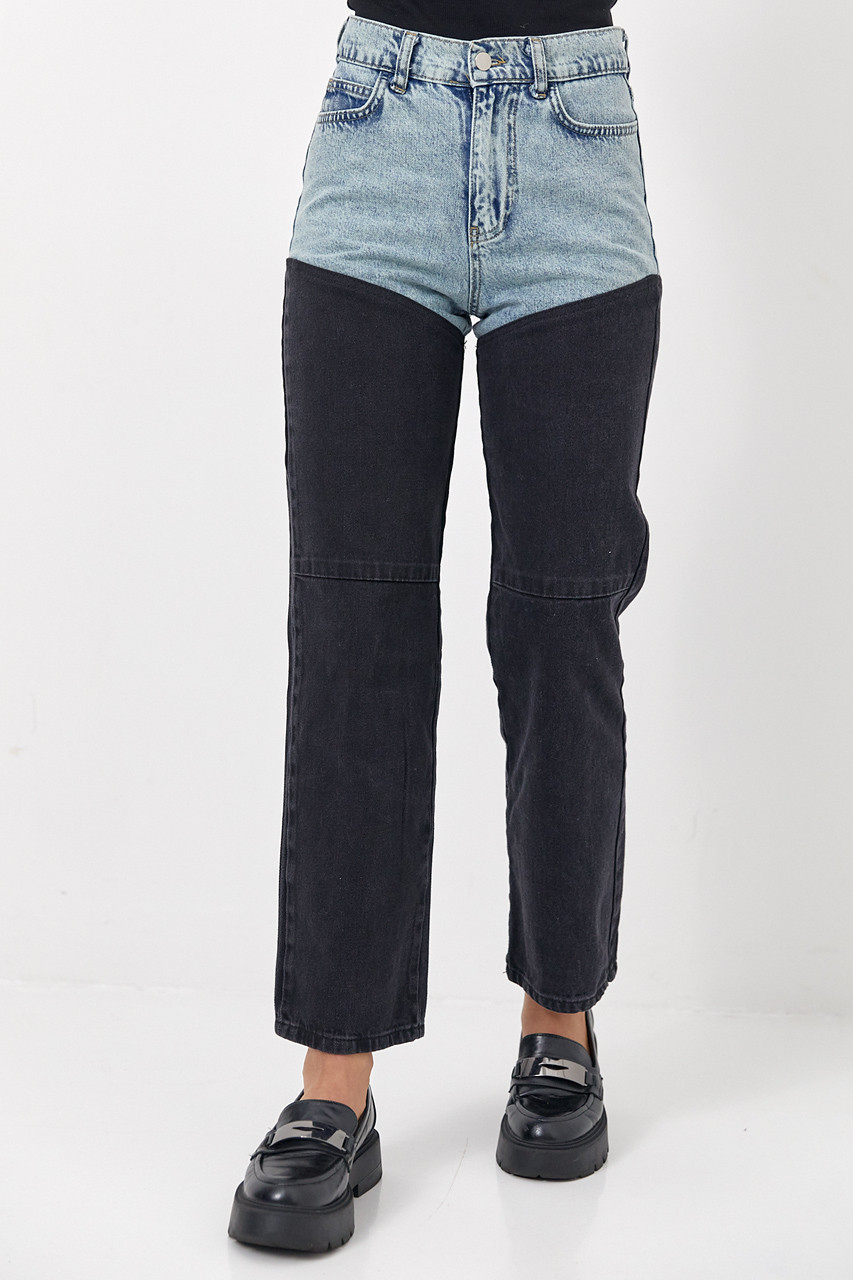 Укорочені двоколірні прямі джинси - чорний цвет, M (є розміри) XS, Нове, фото 1