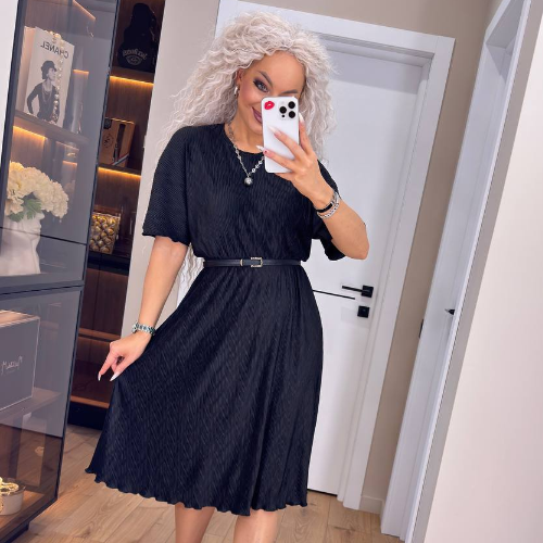 Елегантна літня жіноча сукня міді з поясом чорна коктейльна сукня плісе ошатне плаття на літо, фото 1