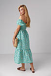 Літня жіноча сукня міді в квіти з рукавами ліхтариками бірюза довга сукня з розрізом на нозі розмір Л, фото 3