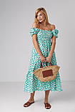 Літня жіноча сукня міді в квіти з рукавами ліхтариками бірюза довга сукня з розрізом на нозі розмір Л, фото 8