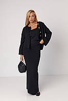 В'язаний теплий жіночий костюм трійка з кардиганом спідницею і топом чорний