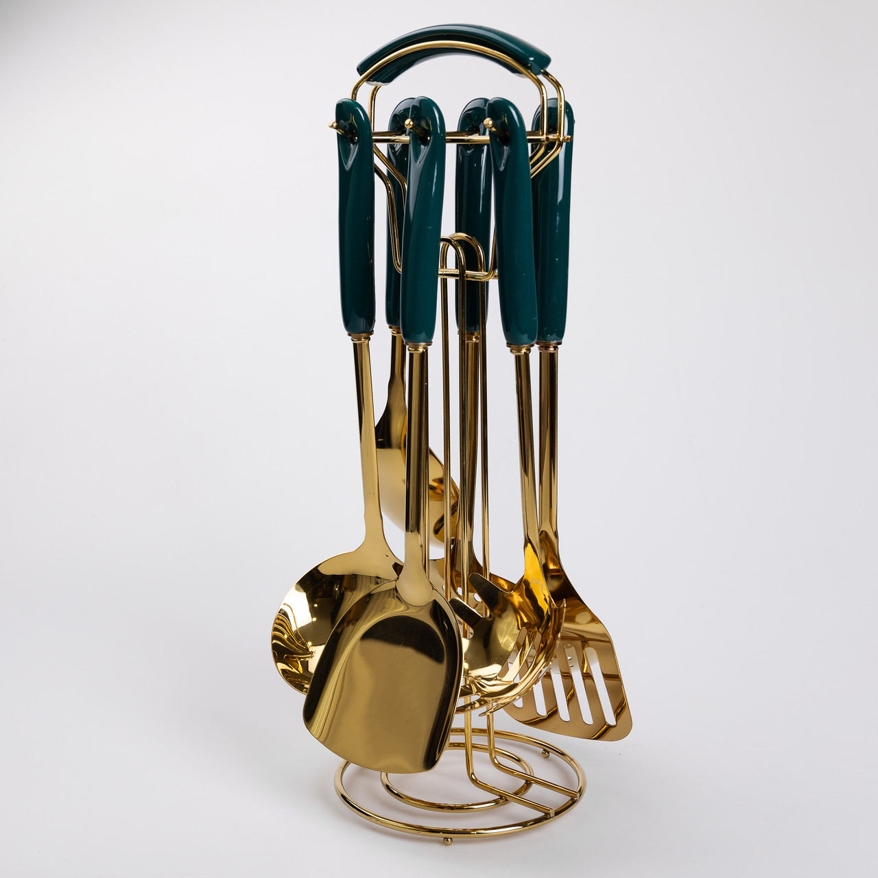 Набір кухонного приладдя на підставці 7 предметів кухонні аксесуари на підставці Смарагдовий, фото 1