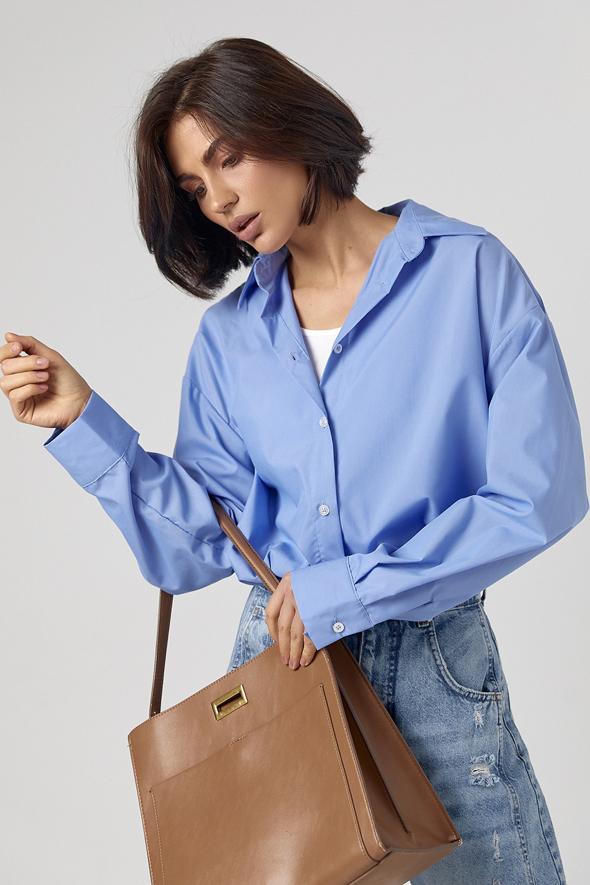 Класична однотонна жіноча сорочка з напівкруглим низом - блакитний цвет, S (є розміри) L, Нове, фото 1