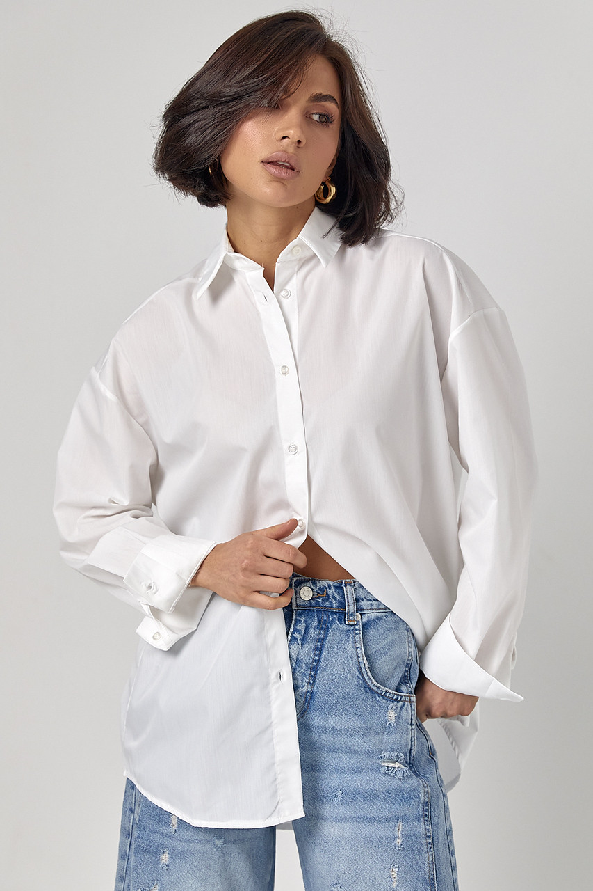 Класична однотонна жіноча сорочка з напівкруглим низом - білий цвет, L (є розміри), фото 1