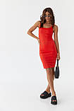 Літня облягаюча жіноча сукня міні трикотажна червона сарафан на бретелях розмір М, фото 2