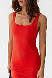 Літня облягаюча жіноча сукня міні трикотажна червона сарафан на бретелях розмір М, фото 5