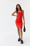 Літня облягаюча жіноча сукня міні трикотажна червона сарафан на бретелях розмір М, фото 8