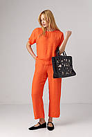 Літній жіночий костюм зі штанами та футболкою помаранчевий брючний костюм із легкої тканини розмір S
