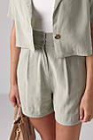 Літній жіночий костюм з жакетом і шортами м'ятний ошатний костюм шорти на літо розмір S, фото 5