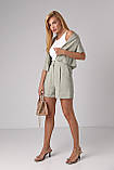Літній жіночий костюм з жакетом і шортами м'ятний ошатний костюм шорти на літо розмір S, фото 6