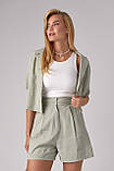 Літній жіночий костюм з жакетом і шортами м'ятний ошатний костюм шорти на літо розмір S, фото 8