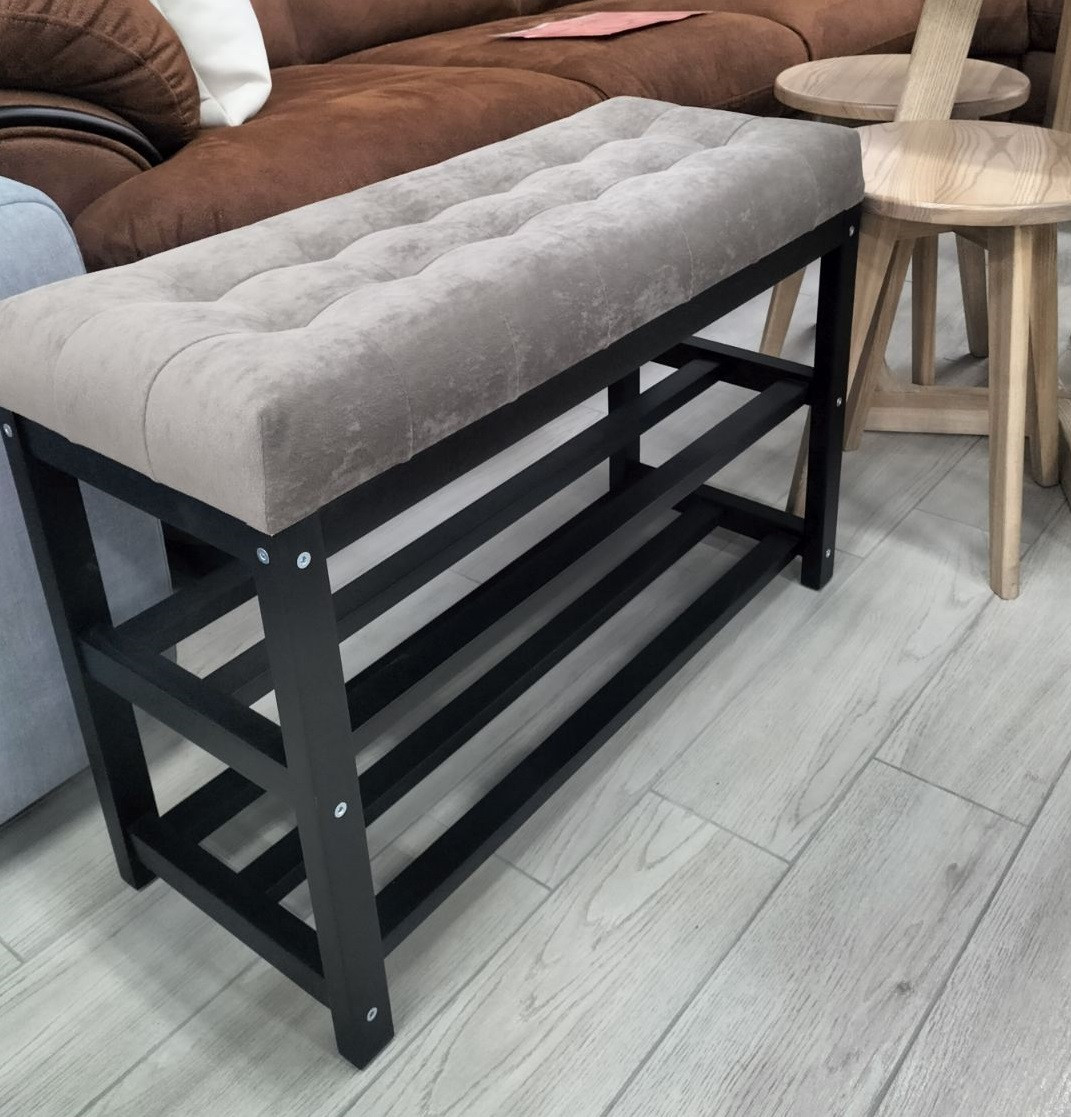 Банкетка дерев'яна м'яка з поличкою для взуття RoomerIn, колір темний горіх