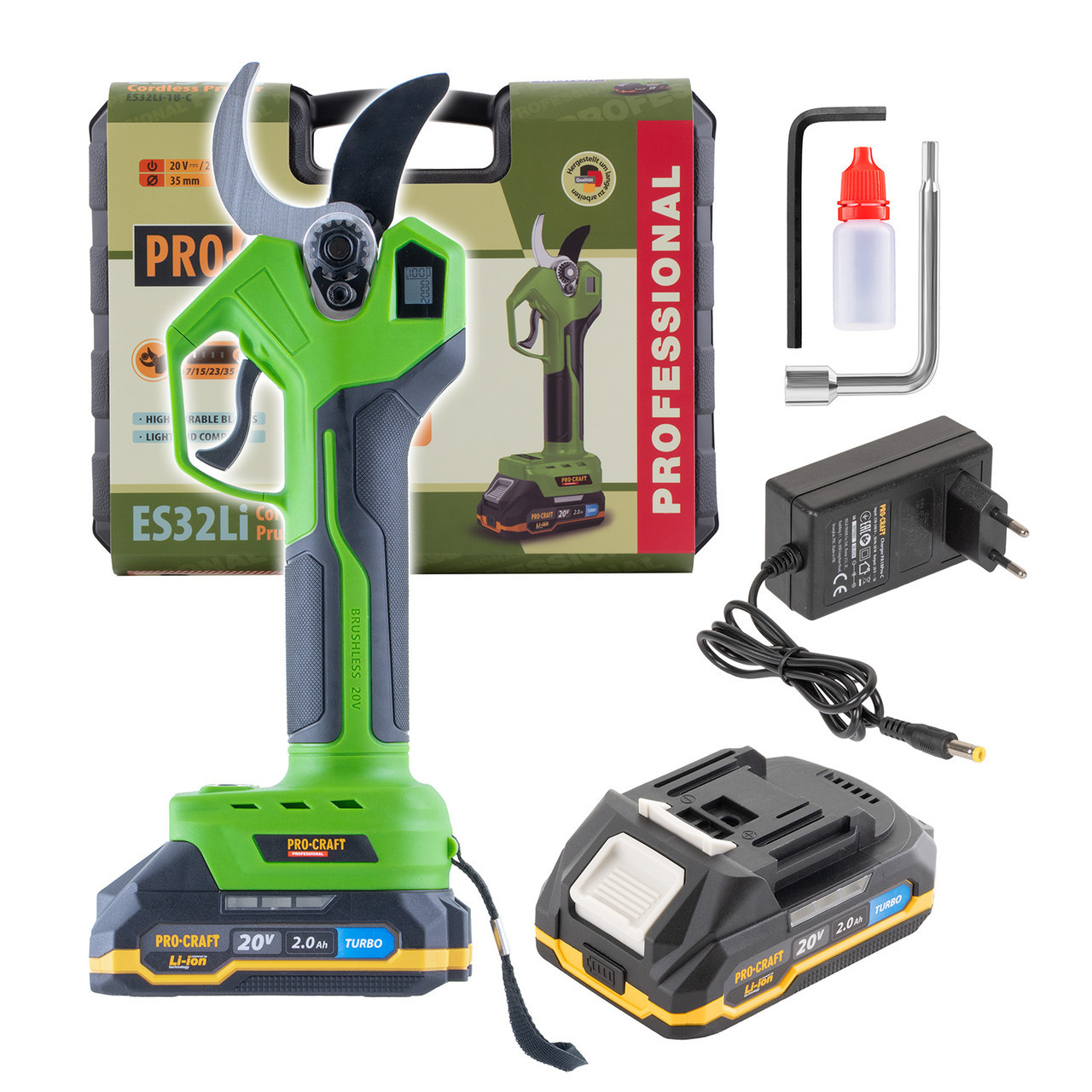 Акумуляторний секатор Procraft ES32Li (1 АКБ та ЗУ) кейс, фото 1