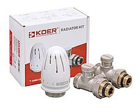 Термокомплект для радіатора для нижнього підключення прямий з термоголовкою 1/2"x3/4" Koer SET-22 KR3174