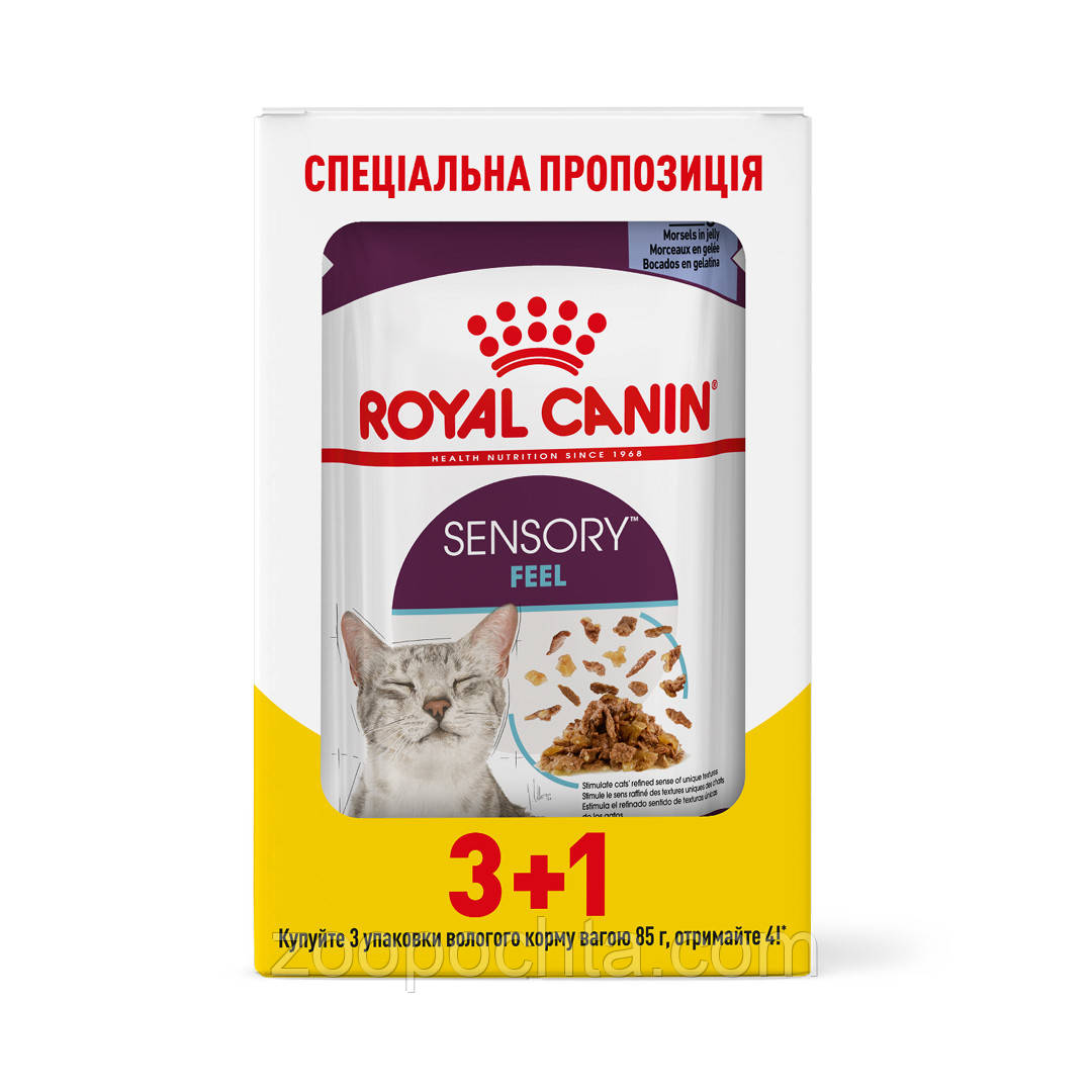 Акція! Вологий корм Royal Canin Sensory Feel для котів стимуляція смакових рецепторів у желе, 85гр 3+1шт