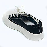 Жіночі шкіряні кросівки молочно-чорного кольору на шнурівці AllShoes 25Z66D003-3 Black розмір 36, фото 7