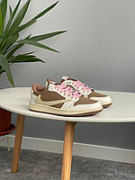 Коричневі шкіряні Жіночі кросівки Nike Air Jordan 1 Retro Low OG SP Travis Scott Reverse Mocha Brown